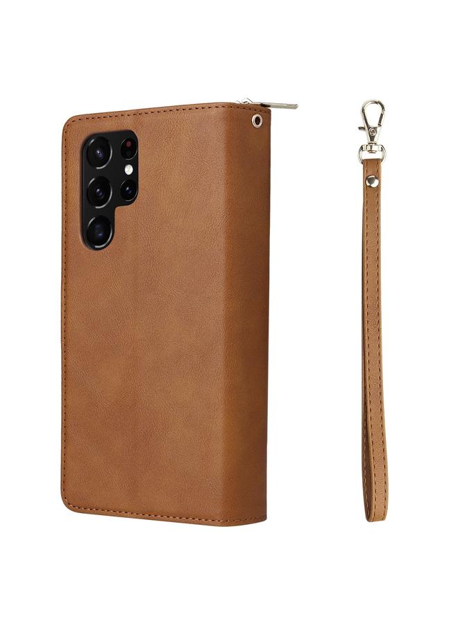 S-TOP Case For Samsung Galaxy S22 Ultra 5G 9 Card Slots Zipper Wallet Bag Leather Phone Case - Image 3