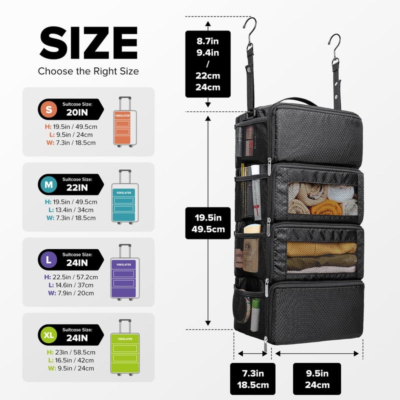 Vokelater Suitcase Organizer, Travel Luggage Organizer Hanging Shelves Packing Cube Closet/Collapsible Portable Travel Organizer for Carry-on, Small, Black - Image 2