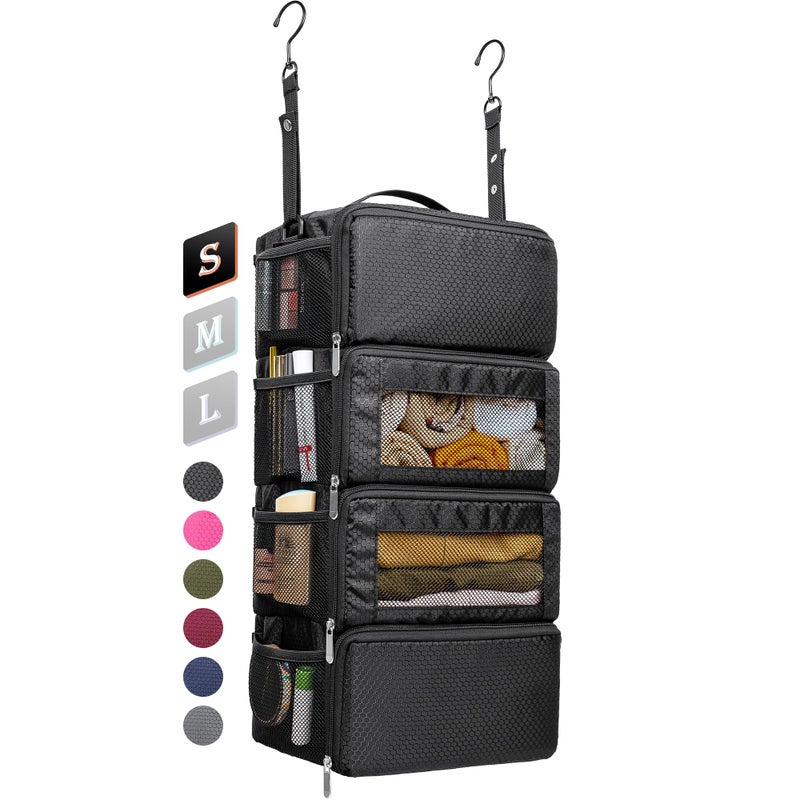 Vokelater Suitcase Organizer, Travel Luggage Organizer Hanging Shelves Packing Cube Closet/Collapsible Portable Travel Organizer for Carry-on, Small, Black - Image 1