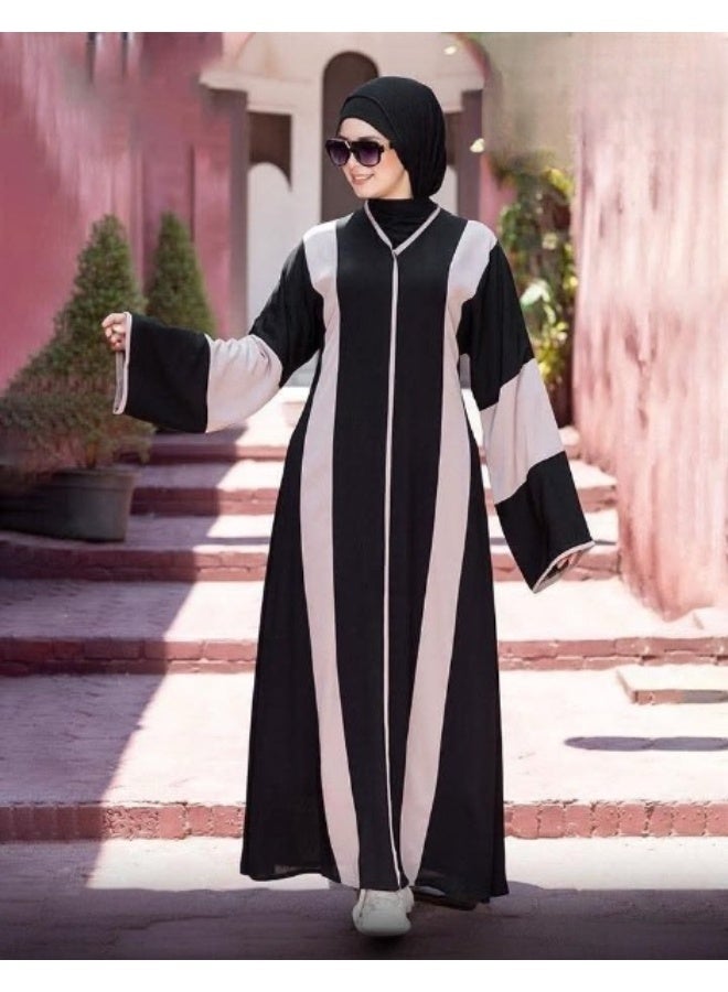 Luxurious Gulf-style women's abaya — a design inspired by Saudi, Emirati, and Kuwaiti abayas, made from soft and flowing Turkish silk crepe fabric, suitable for occasions, outings, and evenings out, offering a chic and distinctive look. Code 4052 - Image 1