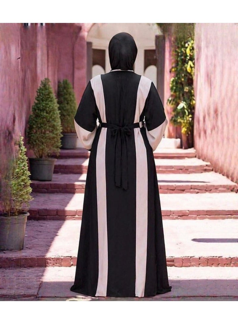 Luxurious Gulf-style women's abaya — a design inspired by Saudi, Emirati, and Kuwaiti abayas, made from soft and flowing Turkish silk crepe fabric, suitable for occasions, outings, and evenings out, offering a chic and distinctive look. Code 4052 - Image 2