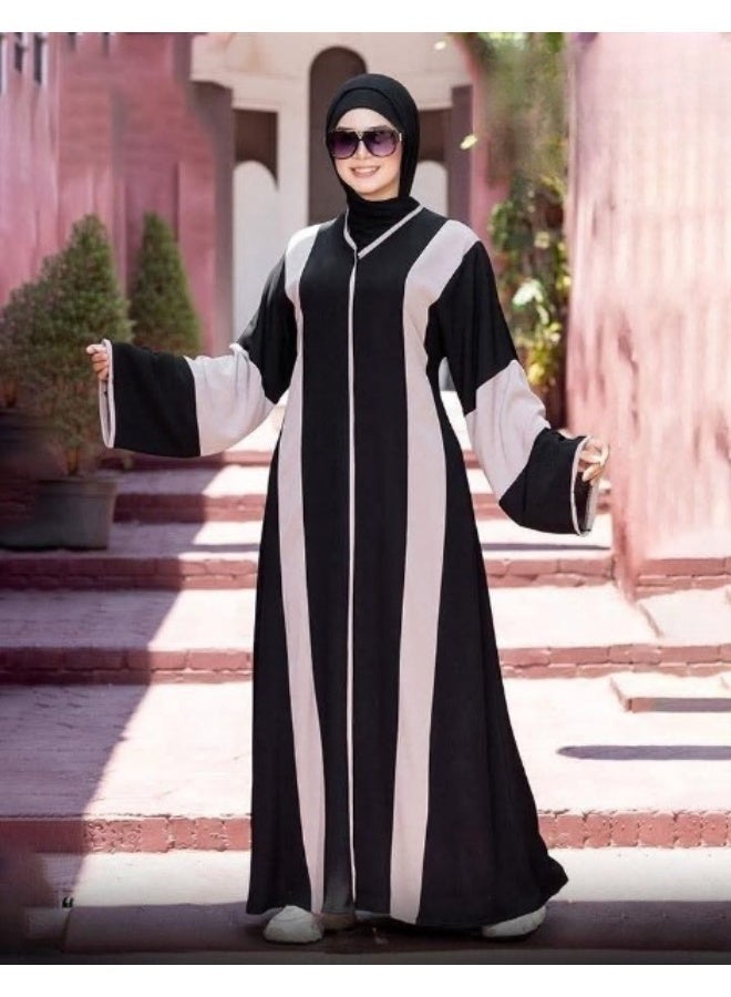 Luxurious Gulf-style women's abaya — a design inspired by Saudi, Emirati, and Kuwaiti abayas, made from soft and flowing Turkish silk crepe fabric, suitable for occasions, outings, and evenings out, offering a chic and distinctive look. Code 4052 - Image 3