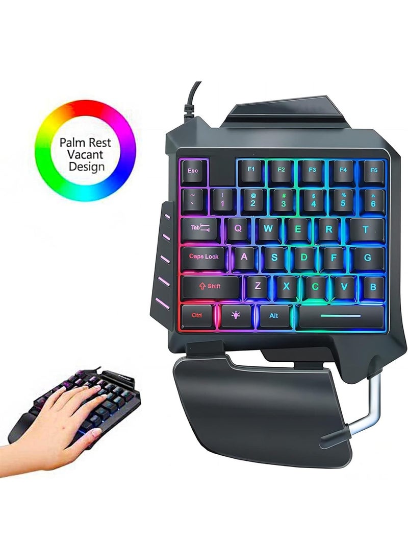 Aookay - One-Handed Gaming Keyboard, with RGB Backlight and 35 Keys Portable Mini Gaming Keyboard, Ergonomic Wrist Rest Mechanical Game Controller for PC PS4 PS5 Xbox Gamer (Black) - Image 1