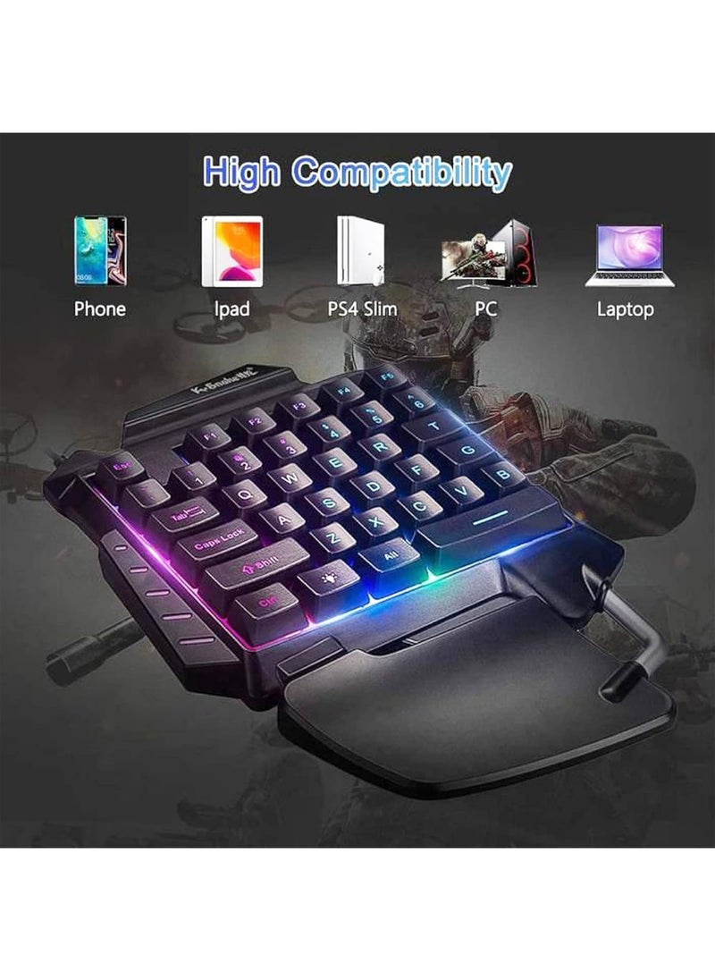 Aookay - One-Handed Gaming Keyboard, with RGB Backlight and 35 Keys Portable Mini Gaming Keyboard, Ergonomic Wrist Rest Mechanical Game Controller for PC PS4 PS5 Xbox Gamer (Black) - Image 1