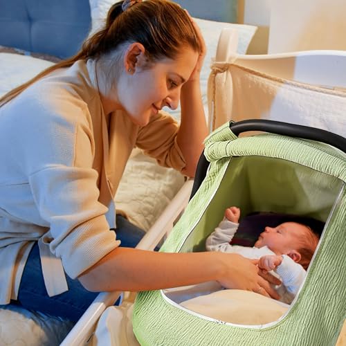 C COMCROSFLY Muslin Cotton Car Seat Cover Baby, Universal Fit Carseat Cover for Baby, Infant Car Seat Cover with Mesh Peep Window, Baby Car Seat Cover for Carrier, Stroller, High Chair, Shopping Cart (Green) - Image 4