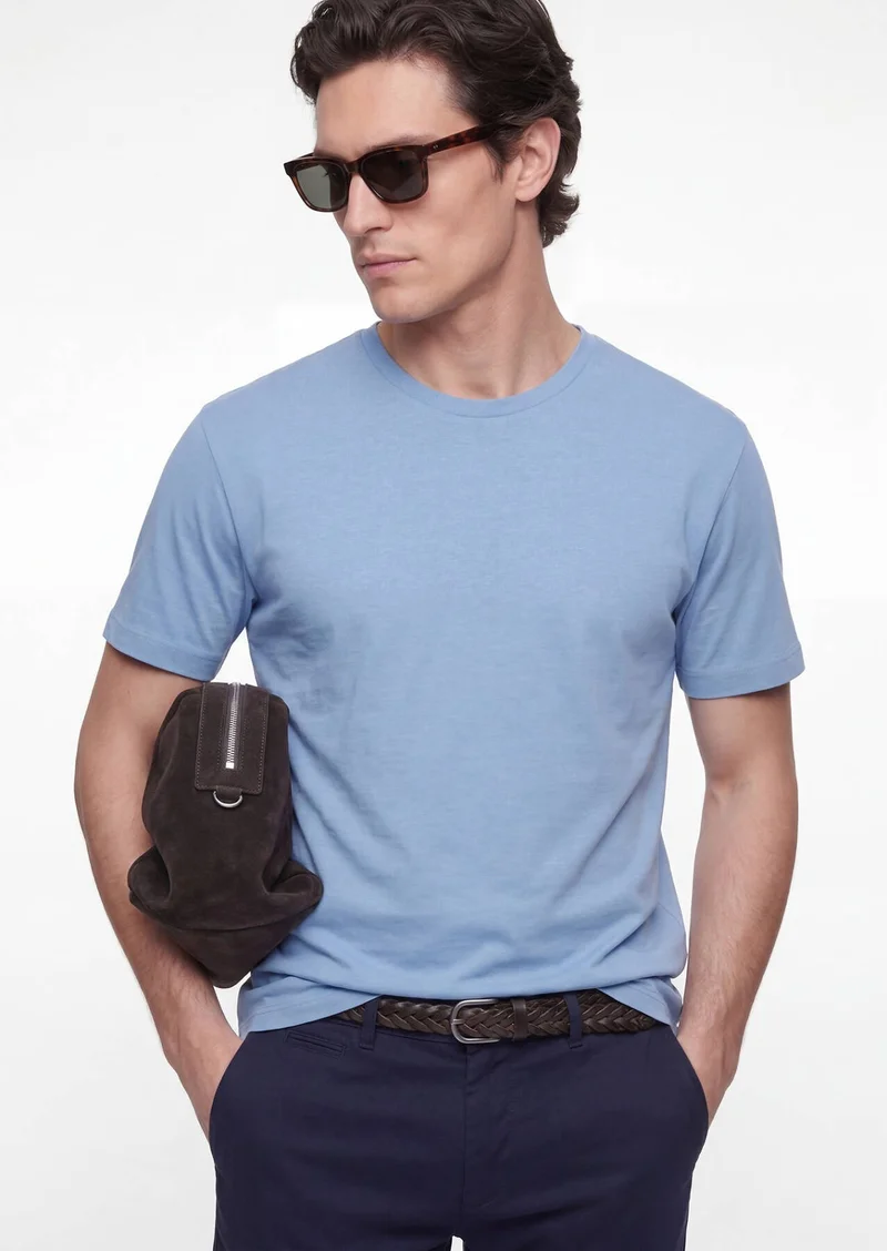 RAMSEY Blue Plain 100% Cotton T-Shirt