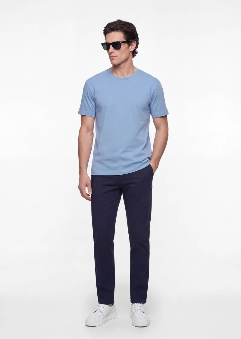 RAMSEY Blue Plain 100% Cotton T-Shirt
