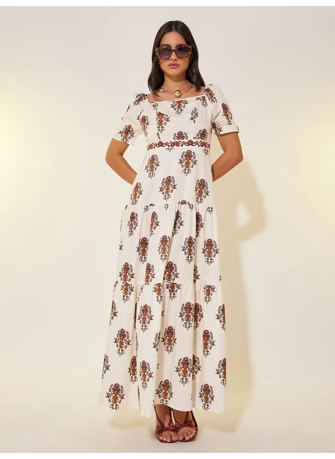 Take Two Take Two All-Over Printed Short Sleeves Tiered Maxi Dress