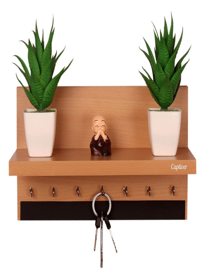 Captiver Engineered Wood Wall Mounted Key Holder with Storage Shelf Racks Stands (7 Hooks, Matte Beech) V Office Kitchen Chain Ring Keys Decorative Home Decor Stylish Keyholders Organizer - Image 2