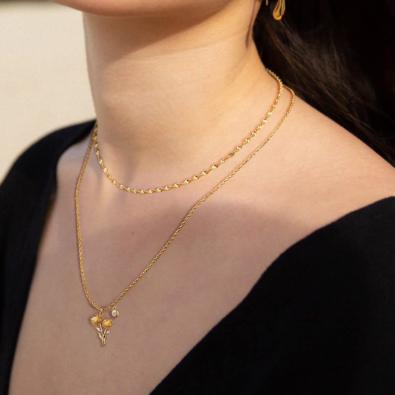 MTMY Birth Flower Necklaces for Women 18K Gold Plated Dainty Layered Birth Month Flower with Birthstone Pendant Necklaces Personalized Custom Floral Jewelry (November-Chrysanthemum) - Image 2