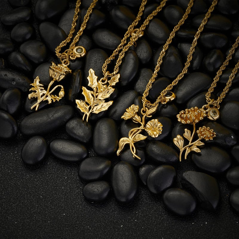 MTMY Birth Flower Necklaces for Women 18K Gold Plated Dainty Layered Birth Month Flower with Birthstone Pendant Necklaces Personalized Custom Floral Jewelry (November-Chrysanthemum) - Image 5
