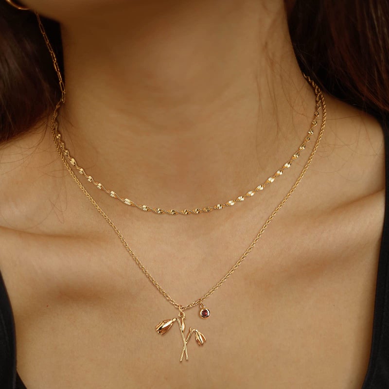 MTMY Birth Flower Necklaces for Women 18K Gold Plated Dainty Layered Birth Month Flower with Birthstone Pendant Necklaces Personalized Custom Floral Jewelry (November-Chrysanthemum) - Image 3