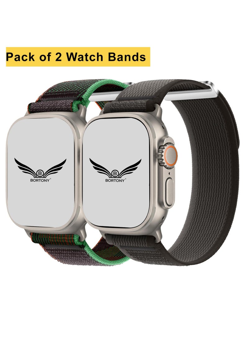 BORTONY Apple Watch Band 42mm 44mm 45mm 49mm Women Men Alpine Loop Nylon Strap Adjustable Metal Hook for iWatch Ultra Series SE 8/7/6/5/4/3/2/1 Pack of 2  - Image 2