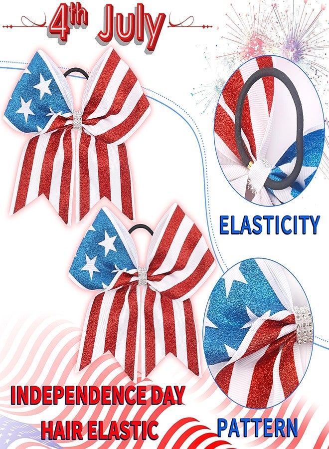Doneace 4th of July Cheer Hair Bows Patriotic Cheerleader Hair Bow Ties Streak and Star Elastic Hair Band Ponytail Holder for Thick Hair Teens Kids Independence Day Hair Hair Accessories 2PCS - Image 2