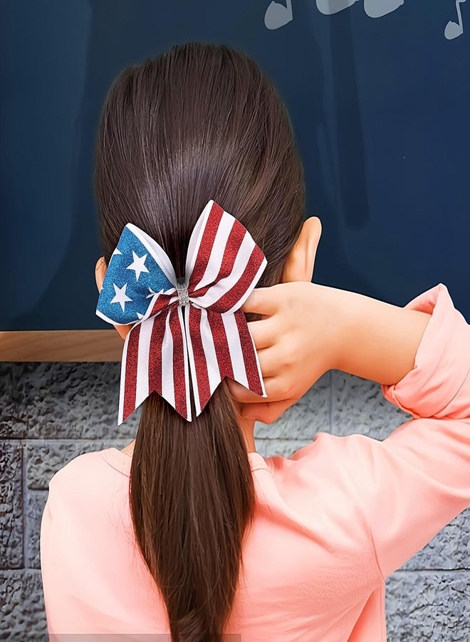 Doneace 4th of July Cheer Hair Bows Patriotic Cheerleader Hair Bow Ties Streak and Star Elastic Hair Band Ponytail Holder for Thick Hair Teens Kids Independence Day Hair Hair Accessories 2PCS - Image 5