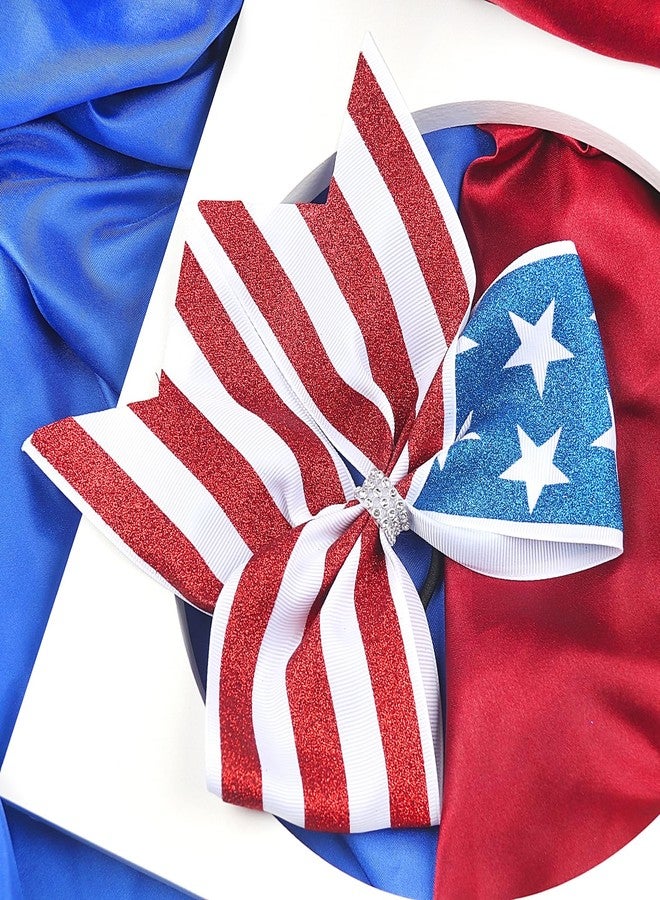 Doneace 4th of July Cheer Hair Bows Patriotic Cheerleader Hair Bow Ties Streak and Star Elastic Hair Band Ponytail Holder for Thick Hair Teens Kids Independence Day Hair Hair Accessories 2PCS - Image 3
