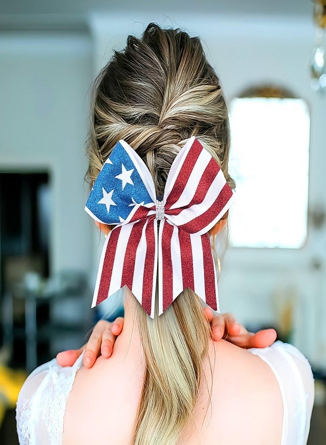 Doneace 4th of July Cheer Hair Bows Patriotic Cheerleader Hair Bow Ties Streak and Star Elastic Hair Band Ponytail Holder for Thick Hair Teens Kids Independence Day Hair Hair Accessories 2PCS - Image 4