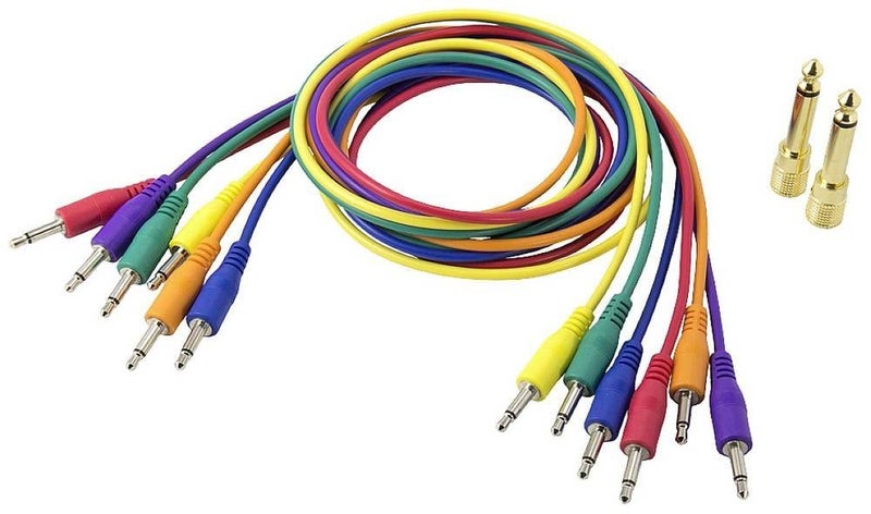 Korg - SQ-CABLE6 - 75cm Mini Jack Patch Leads with Two Adaptors - Pack of 6 - Mixed Colours - Image 3