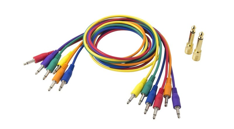 Korg - SQ-CABLE6 - 75cm Mini Jack Patch Leads with Two Adaptors - Pack of 6 - Mixed Colours - Image 1