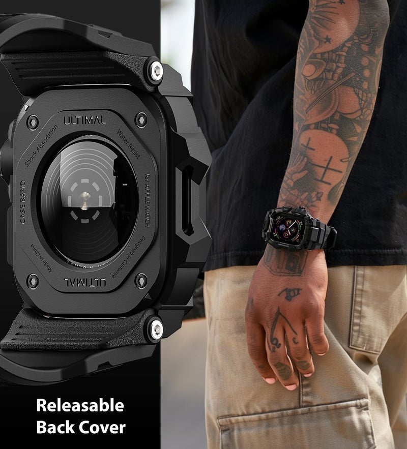 ULTIMAL Rugged Case with Band for Apple Watch Band 45mm,Compatible with Apple Watch Series 9/8/7 45mm,Military Grade Shockproof Bumper Cover for iWatch Tactical Band Men (Black, 45mm) - Image 4