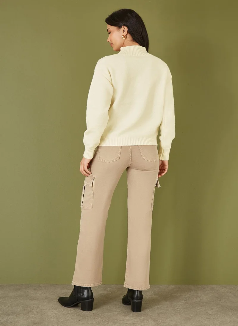 MELA LONDON Knitted High Neck Jumper With Applique Flowers
