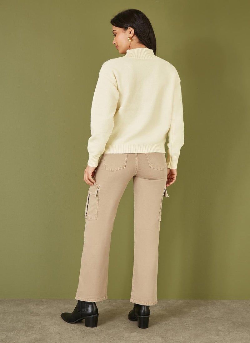 MELA LONDON Knitted High Neck Jumper With Applique Flowers - Image 4