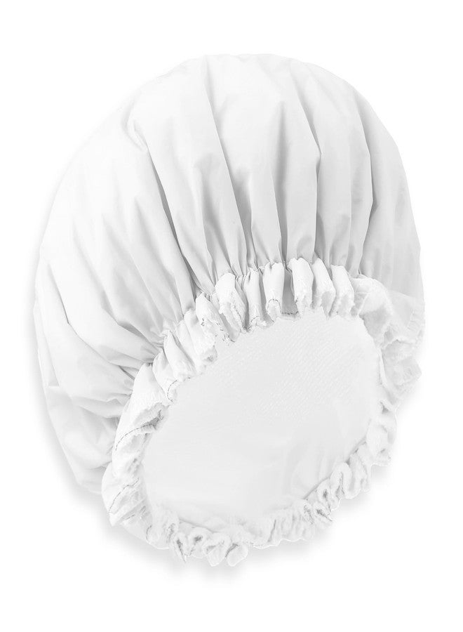 JIYIN Reusable Shower Caps for Women, Terry Cloth Lined Shower Cap Double Layer Reusable Bath Cap Waterproof Elastic Band Hair Cap for All Hair Lengths for Women Spa Home Salon Use(White) - Image 1