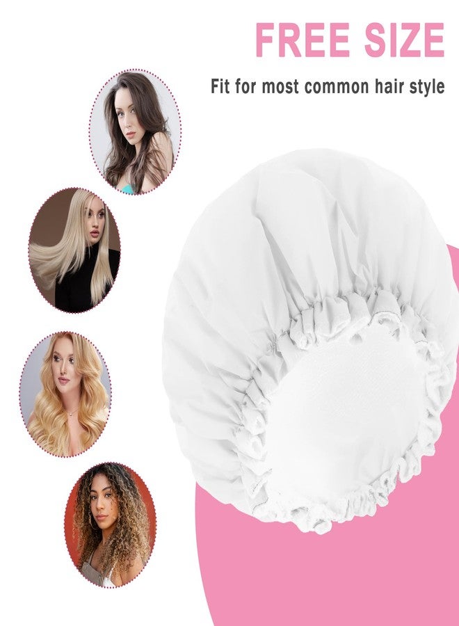 JIYIN Reusable Shower Caps for Women, Terry Cloth Lined Shower Cap Double Layer Reusable Bath Cap Waterproof Elastic Band Hair Cap for All Hair Lengths for Women Spa Home Salon Use(White) - Image 3