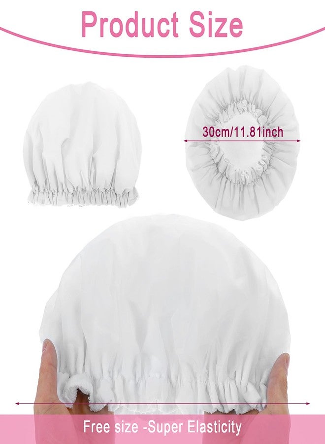 JIYIN Reusable Shower Caps for Women, Terry Cloth Lined Shower Cap Double Layer Reusable Bath Cap Waterproof Elastic Band Hair Cap for All Hair Lengths for Women Spa Home Salon Use(White) - Image 2