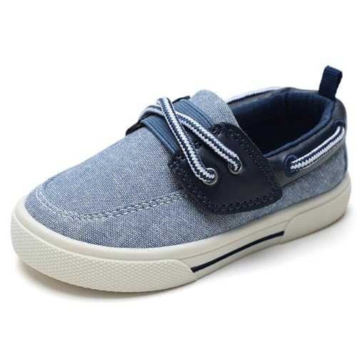 tombik Toddler Boys Loafers Shoes Kids Canvas Sneakers Boat Shoes for Walking Fall Navy Blue 11 US Little Kid - Image 1