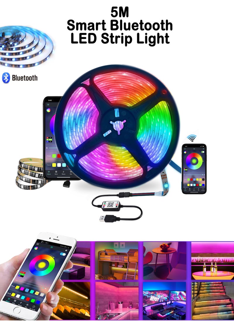 Toshonics 5M Bluetooth LED Strip Light RGB Sync Music Phone Control Colorful Rope For Home Decor Kitchen Bedroom Hotel Outdoor Car Garden Desktop TV Backlight Smart Illumination Flexible Lighting Solution  - Image 1