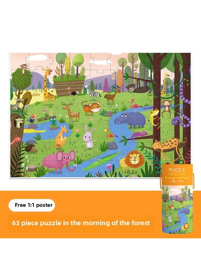 Pinwheel Berman Children's Early Childhood Education Benefit Intelligence Block Puzzle Theme Cognition 63 Pieces Canned Puzzle Toy-Color:Morning In The Forest PW0115 - Image 1