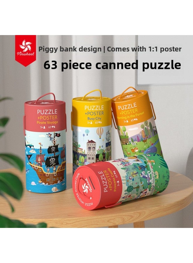 Pinwheel Berman Children's Early Childhood Education Benefit Intelligence Block Puzzle Theme Cognition 63 Pieces Canned Puzzle Toy-Color:Morning In The Forest PW0115 - Image 2