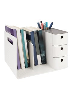 White Desktop Storage Organiser, Desk Tidy Box with 3 Drawers - PP Plastic Multipurpose Storage Box - Desk Top Shelf Rack for Office Supplies, Files, Books, Pens, Stationery & Home Essentials