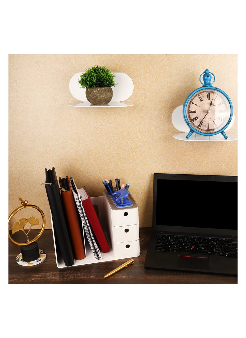 SYOSI - White Desktop Storage Organiser, Desk Tidy Box with 3 Drawers - PP Plastic Multipurpose Storage Box - Desk Top Shelf Rack for Office Supplies, Files, Books, Pens, Stationery & Home Essentials - Image 1