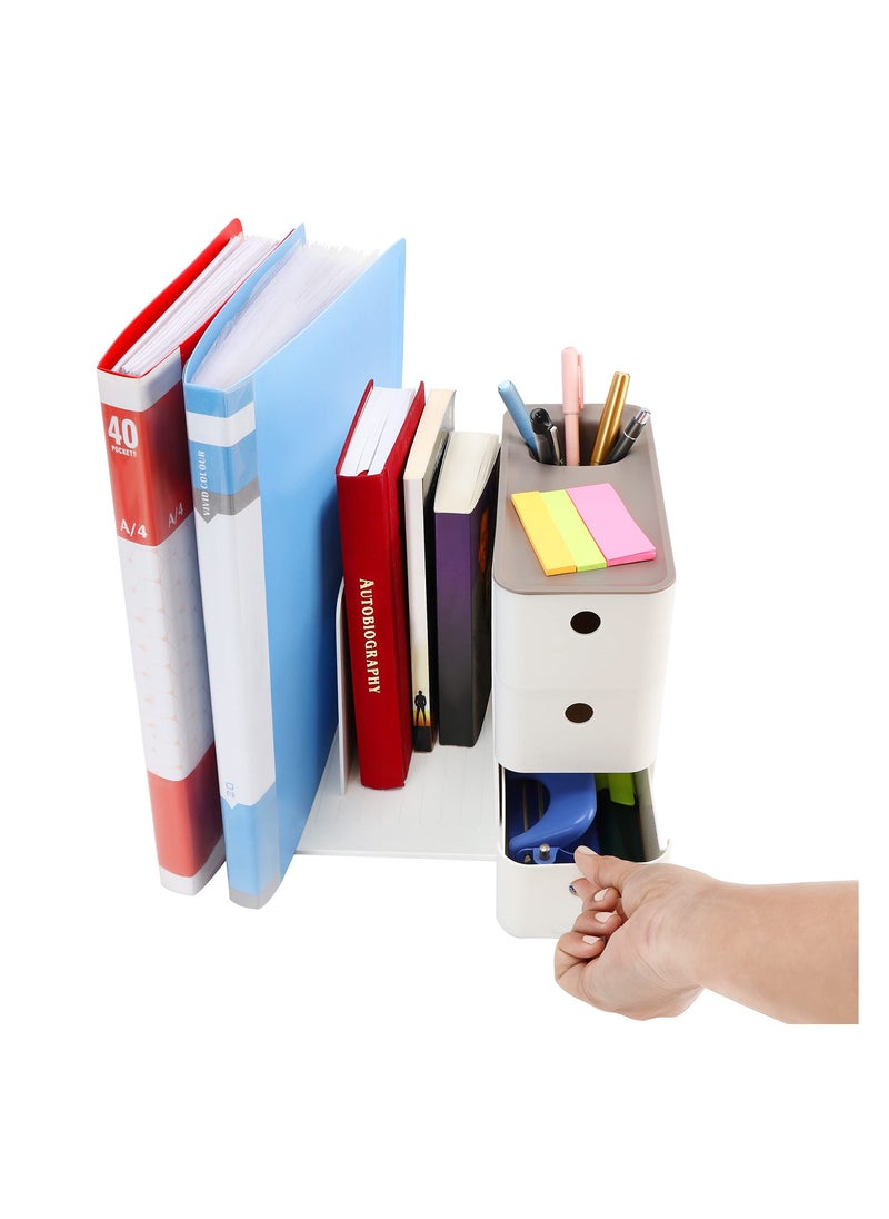 SYOSI - White Desktop Storage Organiser, Desk Tidy Box with 3 Drawers - PP Plastic Multipurpose Storage Box - Desk Top Shelf Rack for Office Supplies, Files, Books, Pens, Stationery & Home Essentials - Image 1