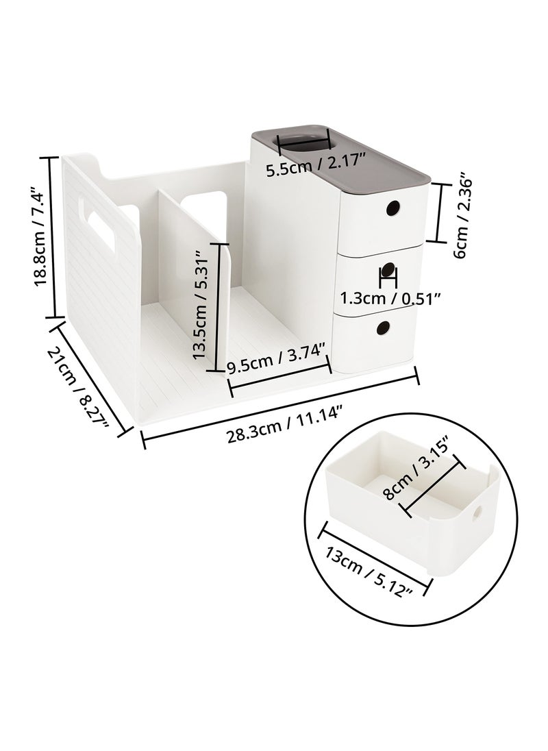 SYOSI - White Desktop Storage Organiser, Desk Tidy Box with 3 Drawers - PP Plastic Multipurpose Storage Box - Desk Top Shelf Rack for Office Supplies, Files, Books, Pens, Stationery & Home Essentials - Image 1