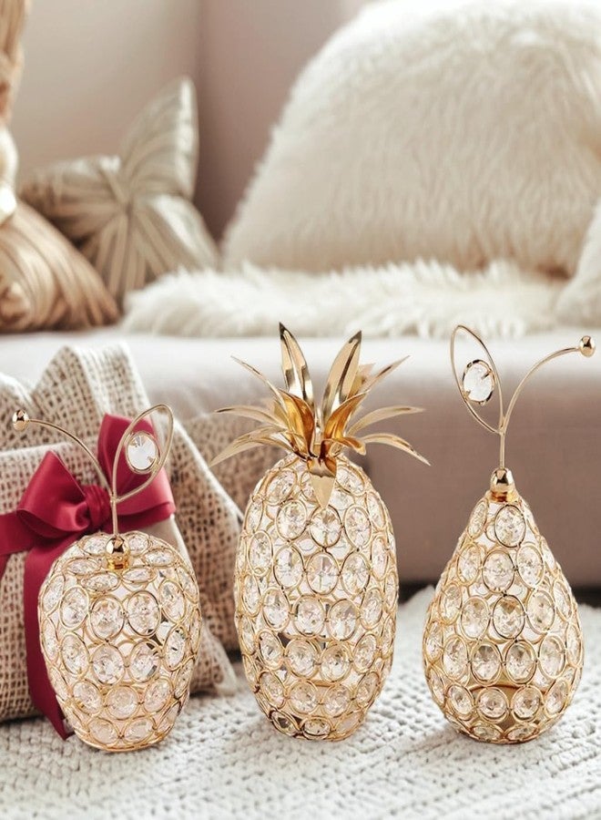 Primst Set of 3 Crystal Metal Apple Pear Pineapple Table Centerpiece, Crystal Decorations for Home, Fruit Ornament Party Wedding Holiday Bar Decoration - Image 3