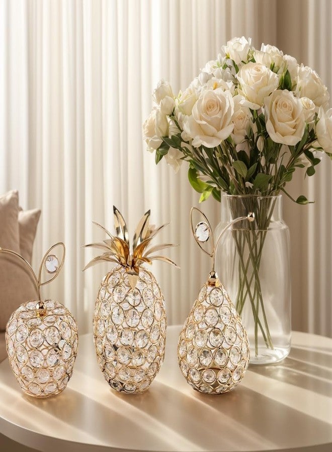Primst Set of 3 Crystal Metal Apple Pear Pineapple Table Centerpiece, Crystal Decorations for Home, Fruit Ornament Party Wedding Holiday Bar Decoration - Image 2