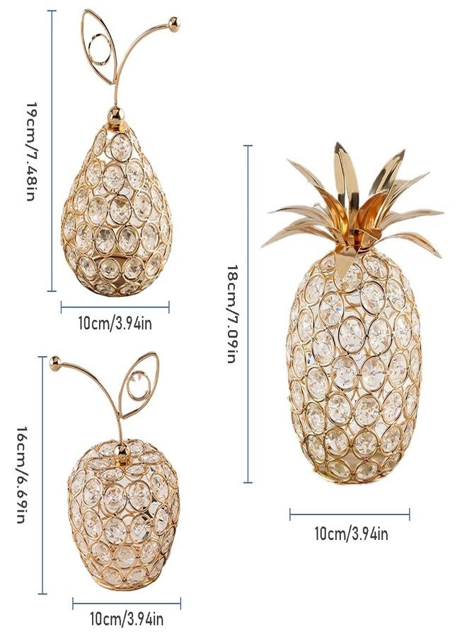 Primst Set of 3 Crystal Metal Apple Pear Pineapple Table Centerpiece, Crystal Decorations for Home, Fruit Ornament Party Wedding Holiday Bar Decoration - Image 5