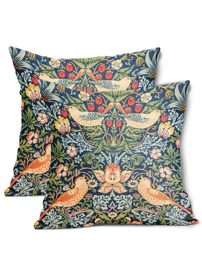 aportt Chinoiserie Blue Sage Green Teal Pimpernel Pillow Covers 16X16 in Set of 2 Colorful Floral Bird Red Strawberry Pillow Cases Vintage Flower Throw Pillowcases Home Decor for Couch Patio Sofa Porch - Image 1