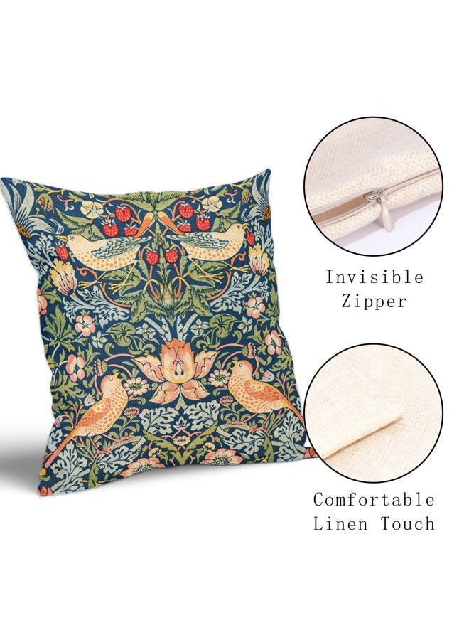 aportt Chinoiserie Blue Sage Green Teal Pimpernel Pillow Covers 16X16 in Set of 2 Colorful Floral Bird Red Strawberry Pillow Cases Vintage Flower Throw Pillowcases Home Decor for Couch Patio Sofa Porch - Image 2