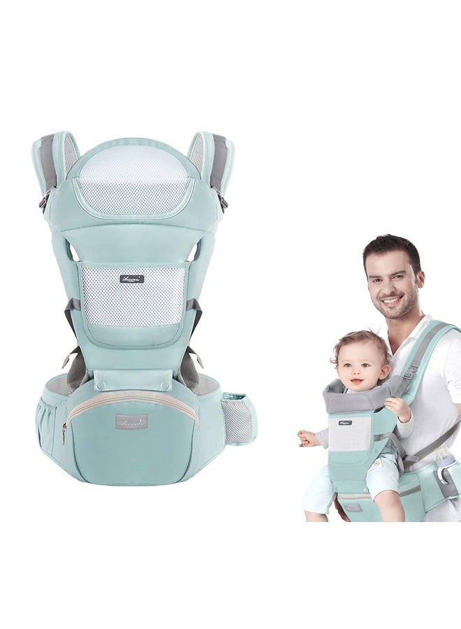 حامل أطفال مزود بمقعد الورك، متعدد الوظائف 9 في 1 حامل أغلفة أطفال مولود لطفل رضيع، حامل حقيبة أطفال وزن 7-45 رطل (أخضر) - Image 1