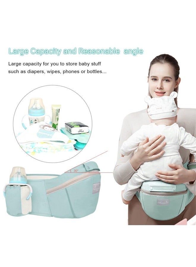 حامل أطفال مزود بمقعد الورك، متعدد الوظائف 9 في 1 حامل أغلفة أطفال مولود لطفل رضيع، حامل حقيبة أطفال وزن 7-45 رطل (أخضر) - Image 5