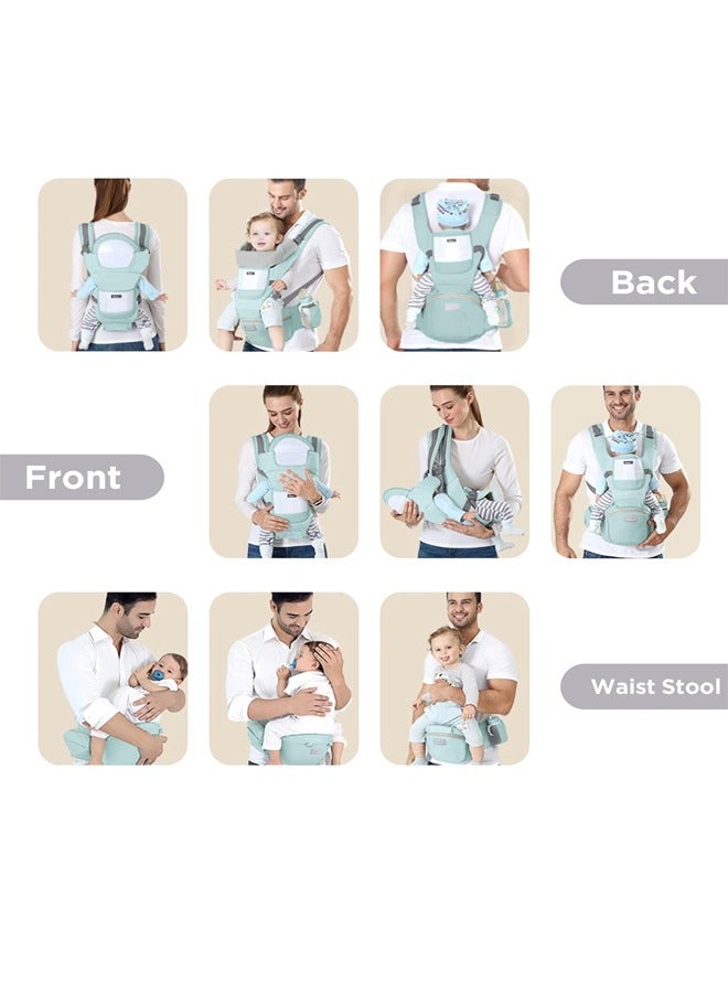 حامل أطفال مزود بمقعد الورك، متعدد الوظائف 9 في 1 حامل أغلفة أطفال مولود لطفل رضيع، حامل حقيبة أطفال وزن 7-45 رطل (أخضر) - Image 4