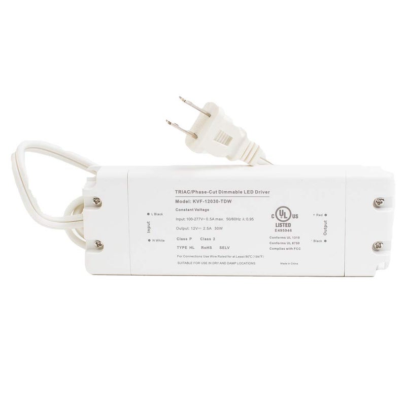 LEDupdates 12v UL Listed Class 2 30W Triac Dimmable Driver 100v - 277v AC Transformer Constant Voltage Power Supply for LED Strip Light Control by AC Wall Dimmer (12v 30w) - Image 1