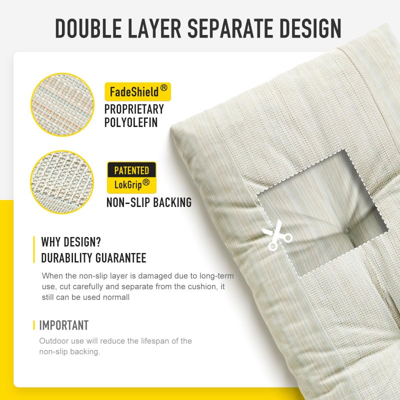 SUNROX LokGrip Non Slip Tufted Memory Foam Bench Cushion, FadeShield Water Resistant Durable Thicken Outdoor/Indoor Bench Seat Pads 36x14x4 inch, Seaside Breeze - Image 5