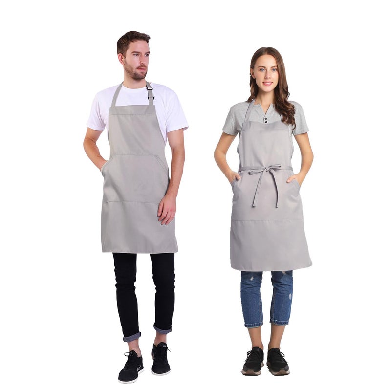BIGHAS Adjustable Bib Apron with Long Ties for Women Men 18 Colors Chef Kitchen Cooking (Light Gray) - Image 1