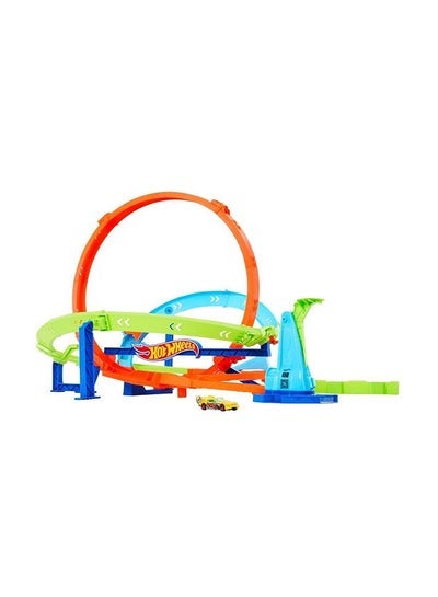 Hot Wheels مجموعة مسار سيارات ألعاب، تحدي حلقة الإعصار، 2 طرق للعب وتخزين سهل، مع سيارة لعبة مقاس 1:64 - Image 1