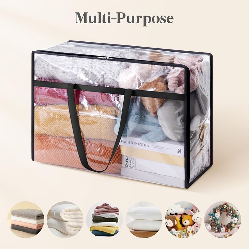 4 Pack Clear Clothes Storage Bags, 60L Plastic Blanket Storage Bags with Zipper - Image 5